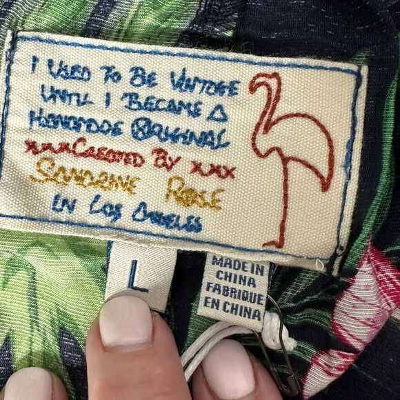 Sandrine Rose Butterfly Fern High Rise Pants Navy Elastic Waist Women Large NWT - Picture 3 of 6